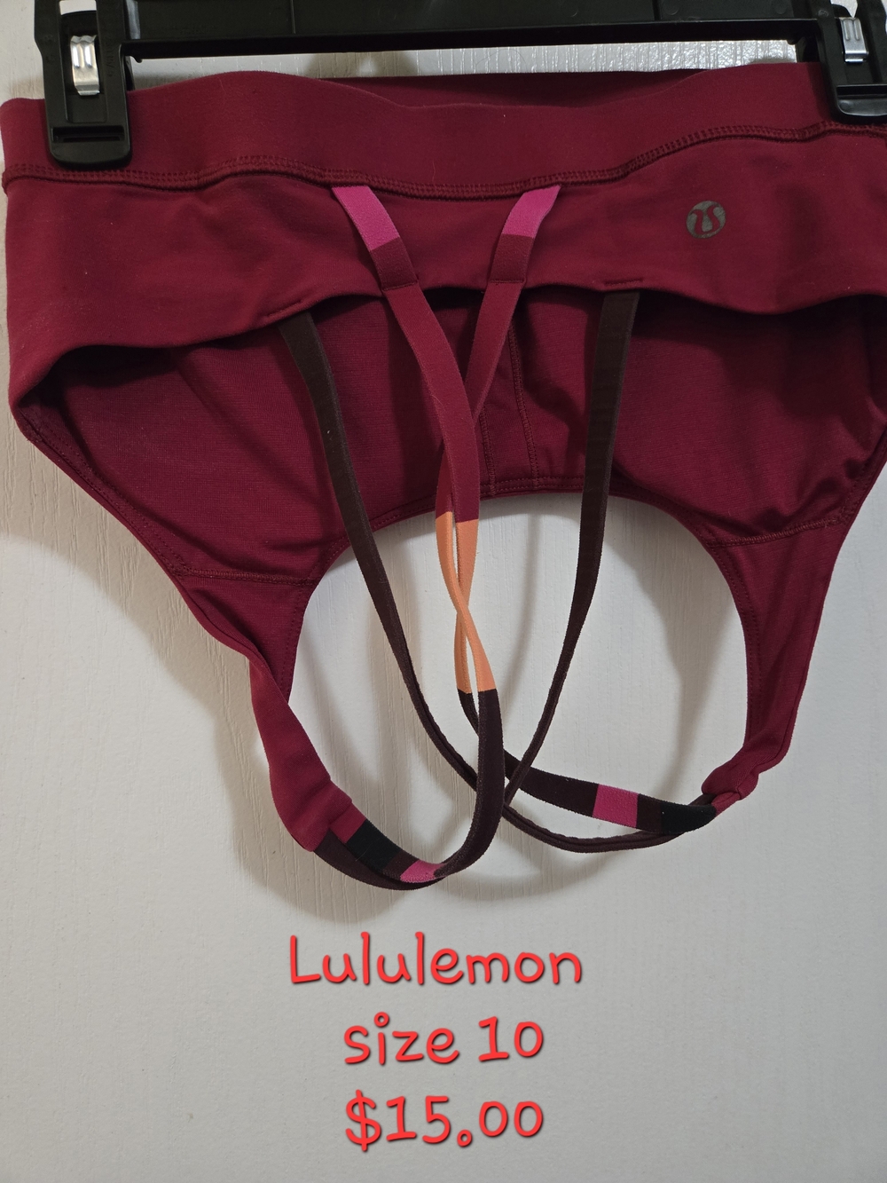 lululemon athletica Burgundy Sports Bra with Pink and Orange Strap Accents